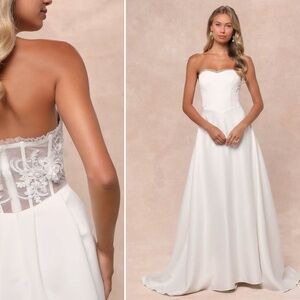 LULU's Bridal Wedding Chic Modern Sexy Floral Bustier Mermaid Trumpet Gown